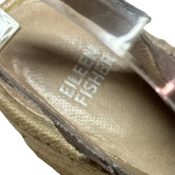 Eileen Fisher Espadrille Sandals Women's Size 8.5 Wedge Pewter Leather Metallic