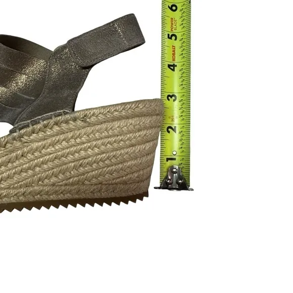 Eileen Fisher Espadrille Sandals Women's Size 8.5 Wedge Pewter Leather Metallic