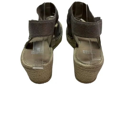 Eileen Fisher Espadrille Sandals Women's Size 8.5 Wedge Pewter Leather Metallic