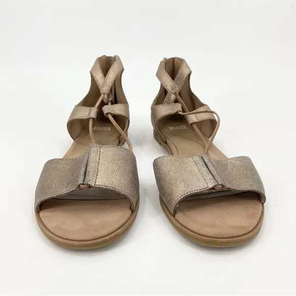 Eileen Fisher Rose Tumbled Nubuck Sandals Gold 10