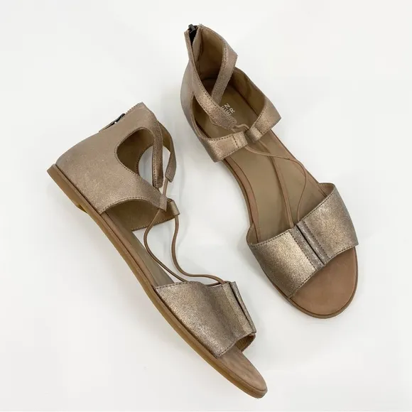 Eileen Fisher Rose Tumbled Nubuck Sandals Gold 10