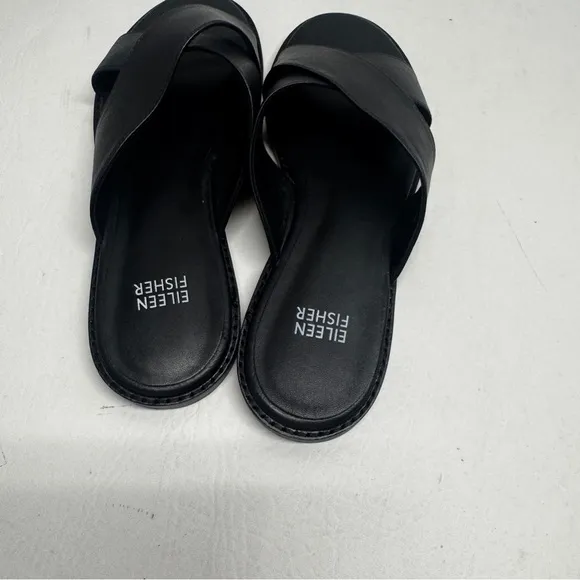 Eileen Fisher Women's Black Slide Sandals size 7 leather like new
