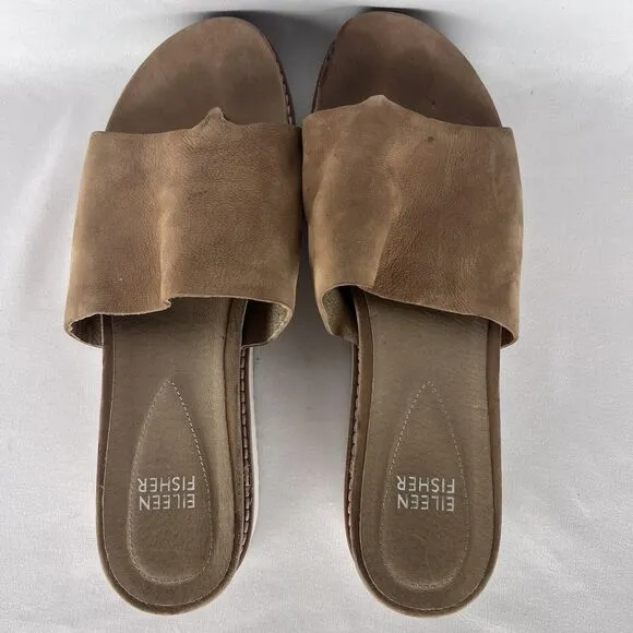 Eileen Fisher Womens Sandals Size 8 Tan Slide Kite Wedge Leather