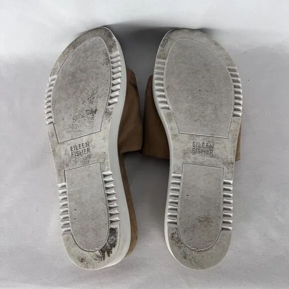 Eileen Fisher Womens Sandals Size 8 Tan Slide Kite Wedge Leather