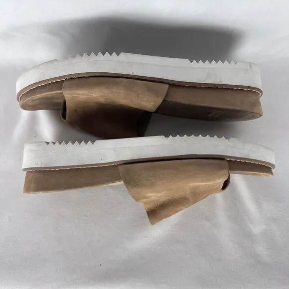 Eileen Fisher Womens Sandals Size 8 Tan Slide Kite Wedge Leather