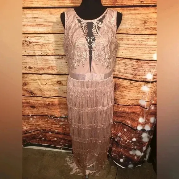 Embroidered Fringe Long Dress