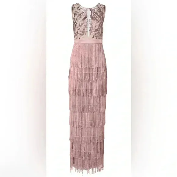 Embroidered Fringe Long Dress