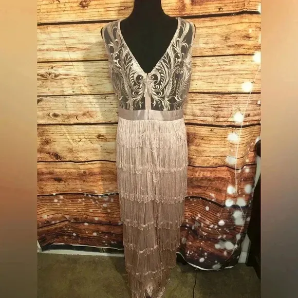 Embroidered Fringe Long Dress