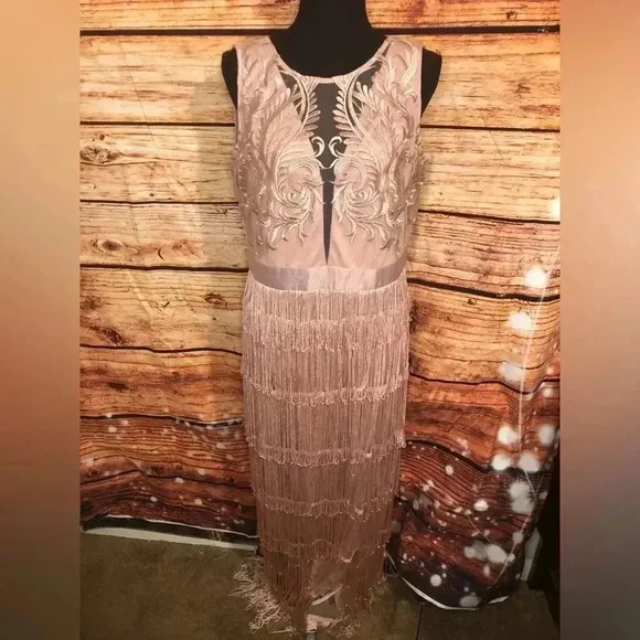 Embroidered Fringe Long Dress