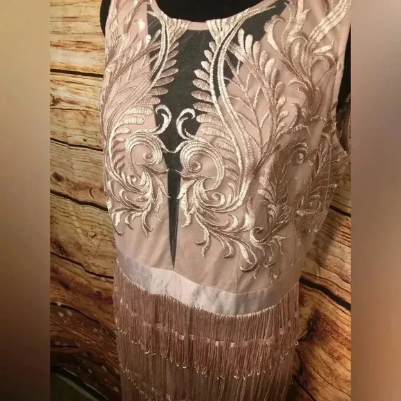 Embroidered Fringe Long Dress
