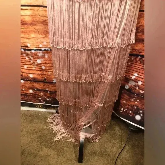 Embroidered Fringe Long Dress