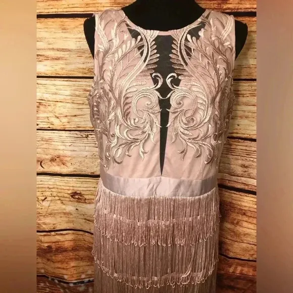 Embroidered Fringe Long Dress