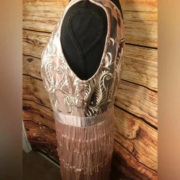 Embroidered Fringe Long Dress