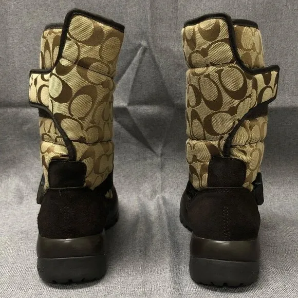 EUC Coach Brown Shannon Signature Monogram Vibram Sole Women's Boots- Size 7