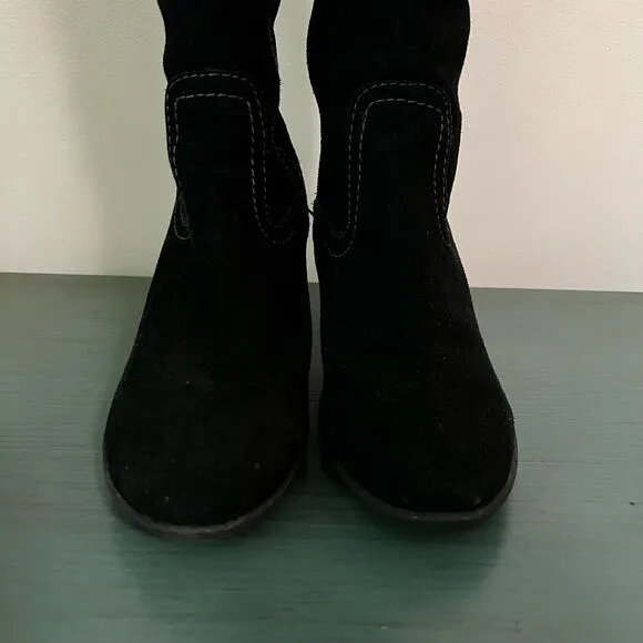 EuroSoft Black Suede Knee-High Wedge Boots - Size 9