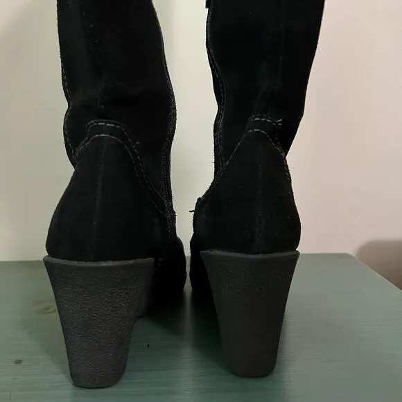 EuroSoft Black Suede Knee-High Wedge Boots - Size 9