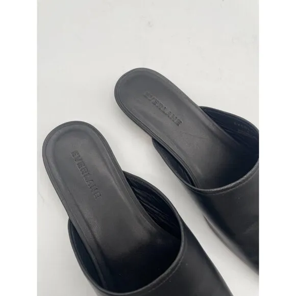 Everlane The Day Mule Womens 7 Slip On Flats Black Leather Slides Minimalist