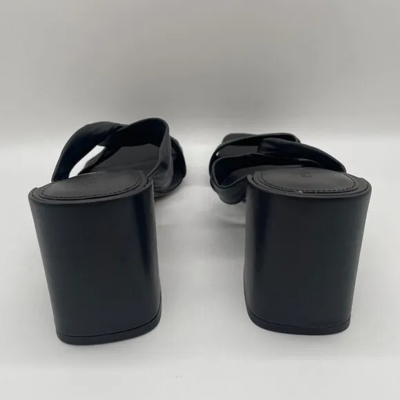 Everlane The Day Twist Heel Womens 10.5 Slip On Black Leather Block Heel Mule