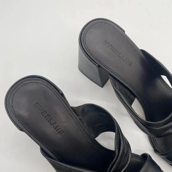 Everlane The Day Twist Heel Womens 10.5 Slip On Black Leather Block Heel Mule