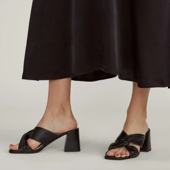 Everlane The Day Twist Heel Womens 10.5 Slip On Black Leather Block Heel Mule