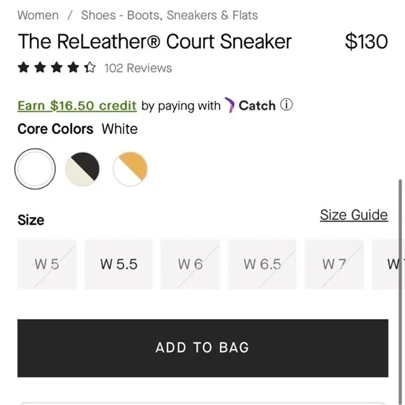 Everlane The ReLeather Court Sneakers Size 5 In White