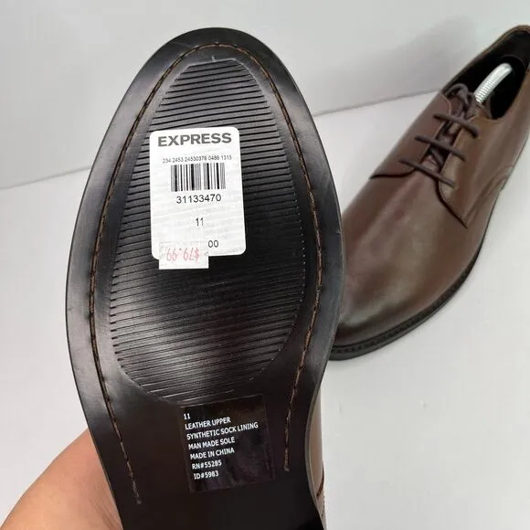 Express Men’s Polish Casual Leather Dress Shoes Brown Size 11 #542