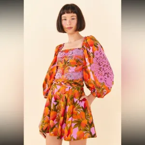 Farm Rio Lilac Mango Macaws shorts