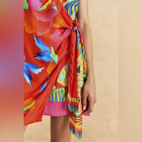 FARM RIO Mixed Ombre Chita  Lenzing Ecovero Viscose Scarf Mini Dress Sz M NWOT