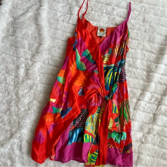 FARM RIO Mixed Ombre Chita  Lenzing Ecovero Viscose Scarf Mini Dress Sz M NWOT