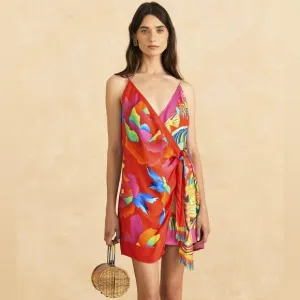 FARM RIO Mixed Ombre Chita  Lenzing Ecovero Viscose Scarf Mini Dress Sz M NWOT