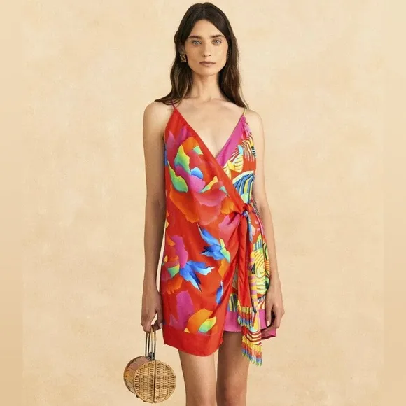 FARM RIO Mixed Ombre Chita  Lenzing Ecovero Viscose Scarf Mini Dress Sz M NWOT