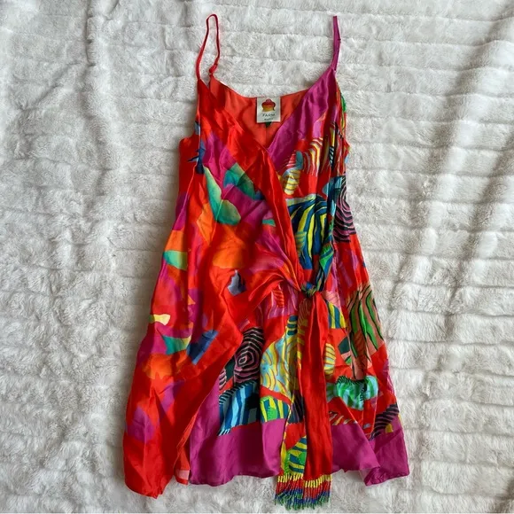FARM RIO Mixed Ombre Chita  Lenzing Ecovero Viscose Scarf Mini Dress Sz M NWOT