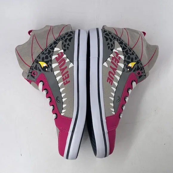 Feiyue Delta Mid Animal (Dragon)‎ Grey/Fuchsia Hi Top Sneakers Kids Youth NIB