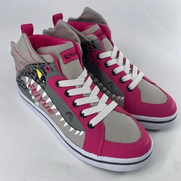 Feiyue Delta Mid Animal (Dragon)‎ Grey/Fuchsia Hi Top Sneakers Kids Youth NIB