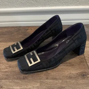 FENDI 35.5 Zucca Block Heels Shoes