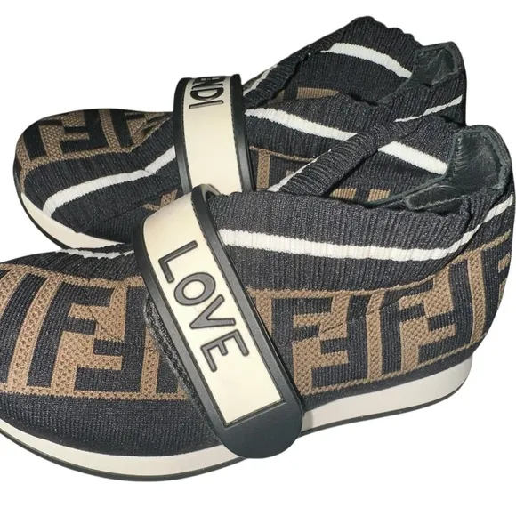 Fendi Black and Brown FF Logo Sock Sneakers - Kids Unisex - Size EU 27