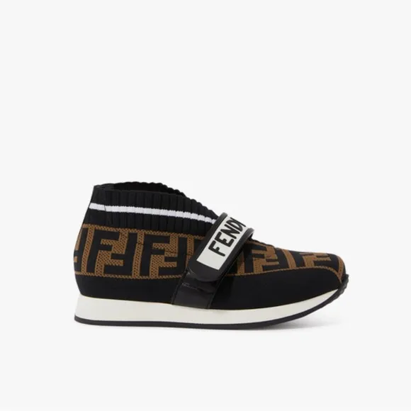Fendi Black and Brown FF Logo Sock Sneakers - Kids Unisex - Size EU 27