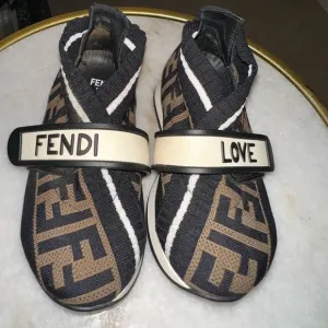 Fendi Black and Brown FF Logo Sock Sneakers - Kids Unisex - Size EU 27