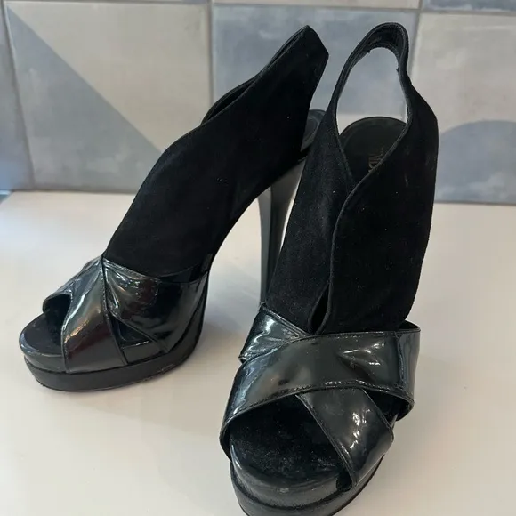 FENDI Black Peep Toe Slingback Heels-fit like 7.5 or 8