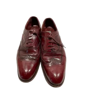 Ferre Gianni Men Wingtip Brogue Oxford Dress Shoes Size 8.5 Burgundy Red Leather