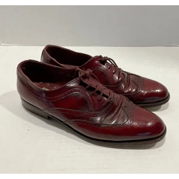 Ferre Gianni Men Wingtip Brogue Oxford Dress Shoes Size 8.5 Burgundy Red Leather