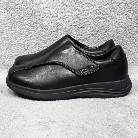 FitVille EasyTop Deluxe Womens Size 8.5 Wide Dress Shoes Jet Black Diabetic