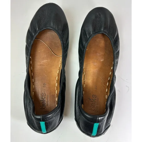 *Flawed* Tieks Black Ballet Flats Leather Slip On Shoes Women's Size 10