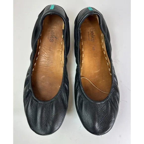 *Flawed* Tieks Black Ballet Flats Leather Slip On Shoes Women's Size 10