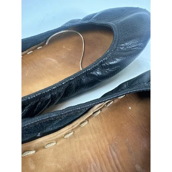 *Flawed* Tieks Black Ballet Flats Leather Slip On Shoes Women's Size 10
