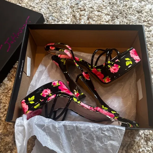 Floral Black and Pink Women's Heels