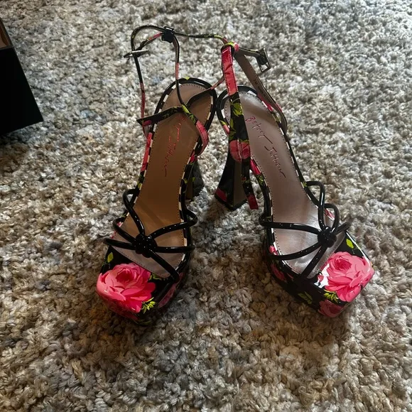 Floral Black and Pink Women's Heels