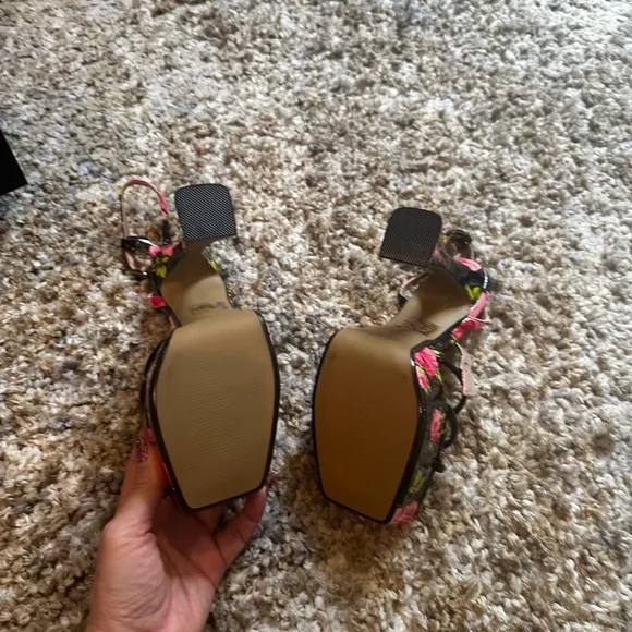 Floral Black and Pink Women's Heels