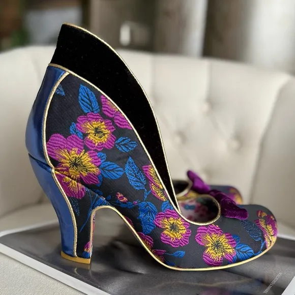 Floral Velvet Women's Shoes unique Victorian heels