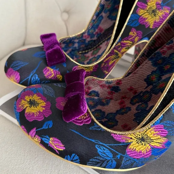 Floral Velvet Women's Shoes unique Victorian heels